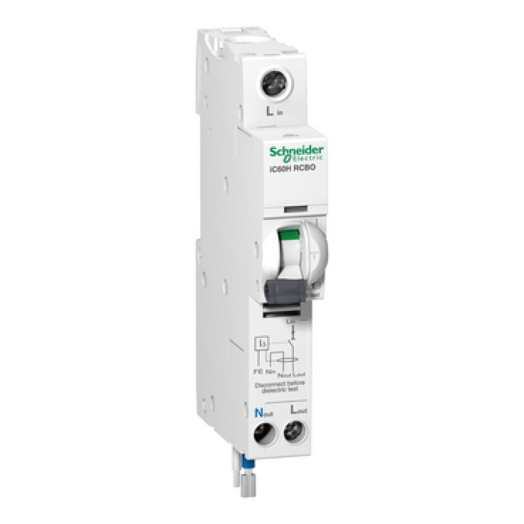 Schneider A9D19810 iC60H - earth leakage circuit breaker - 1P + N - C curve - 10A - 30 mA - 110 V