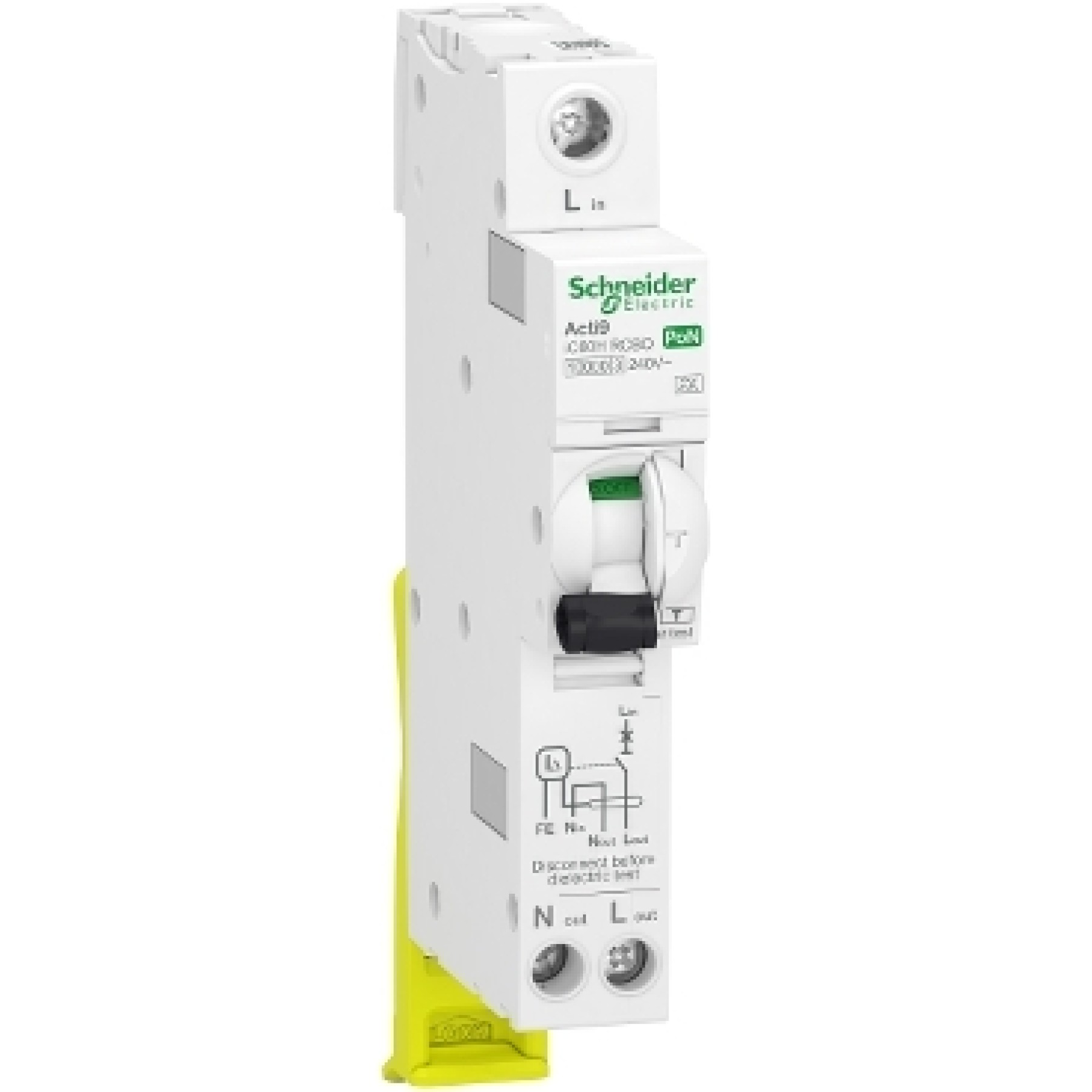 Acti9 iC60H RCBO plug on neutral - 1P+Ns - 16A - B - 10000A - 30mA - type A