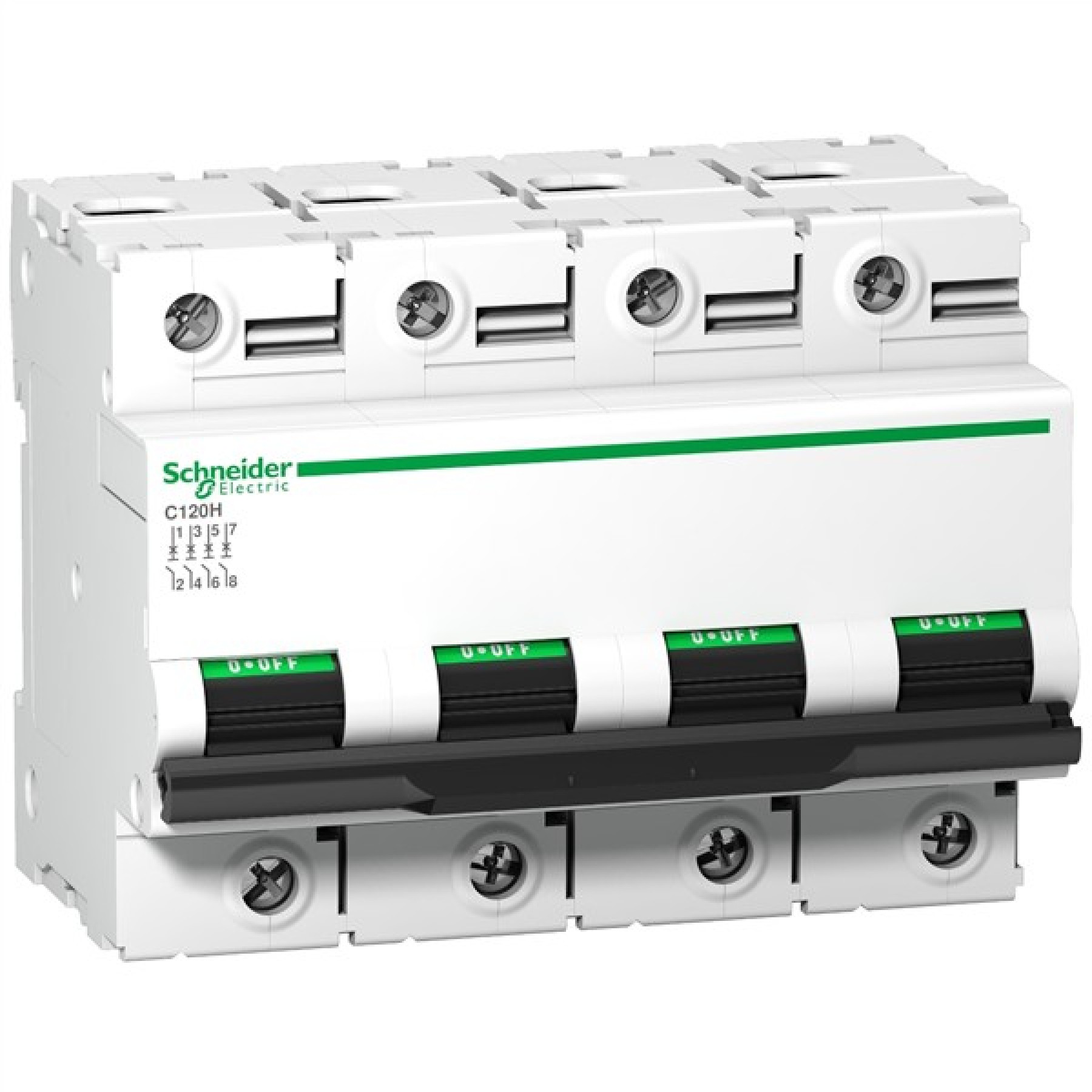 Schneider Miniature circuit-breaker Acti9 C120H 4P 63 A B curve 15000 A (IEC 60898-1) 15 kA (IEC 60947-2)