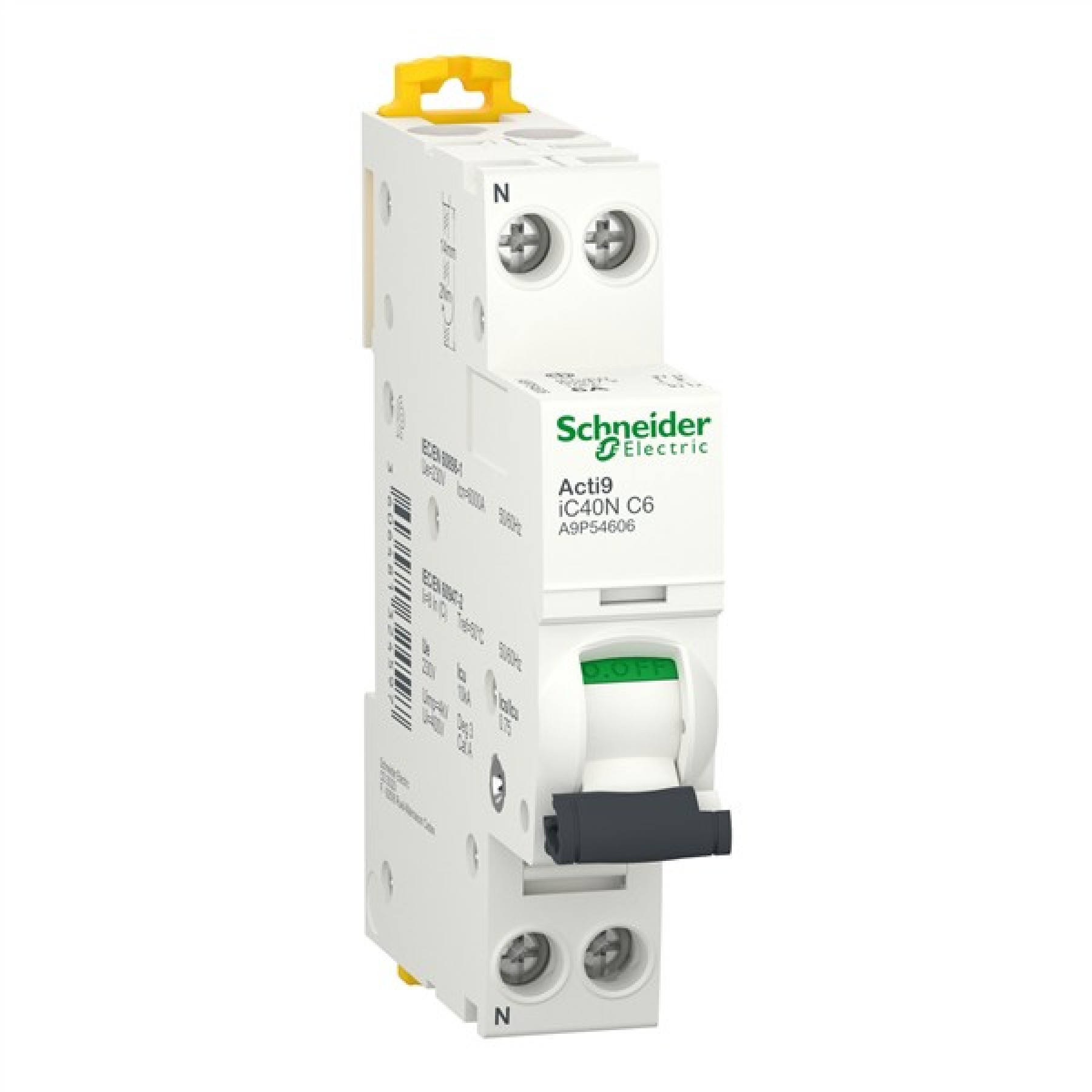 Schneider Acti9 Ic40n 1 Pole + Neutral C 6a 6000a/10ka MCB