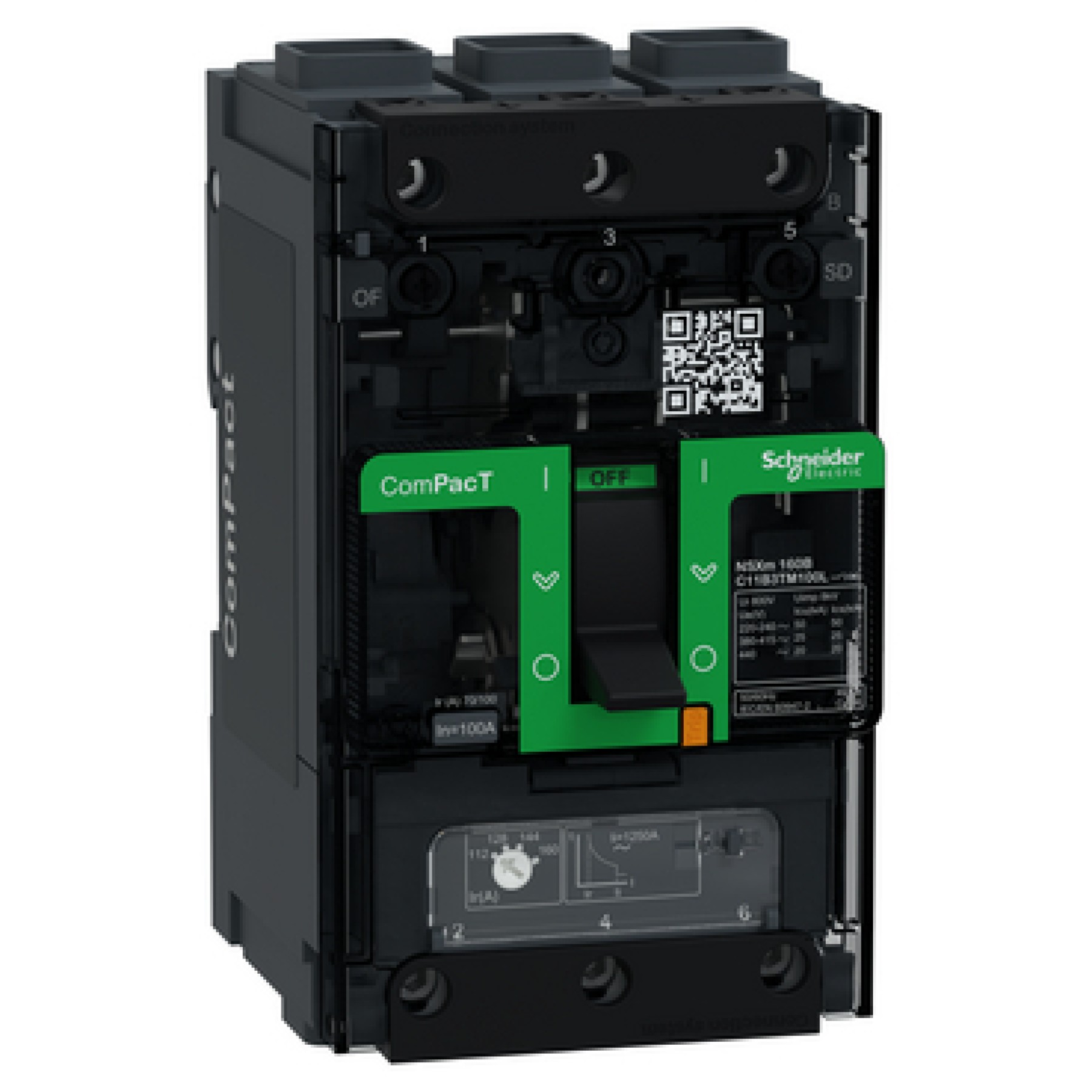 Schneider C11B3TM100L ComPacT NSXm B Molded Case Circuit Breaker 3P 3d 25kA at 415V AC TMD Trip Unit 100A
