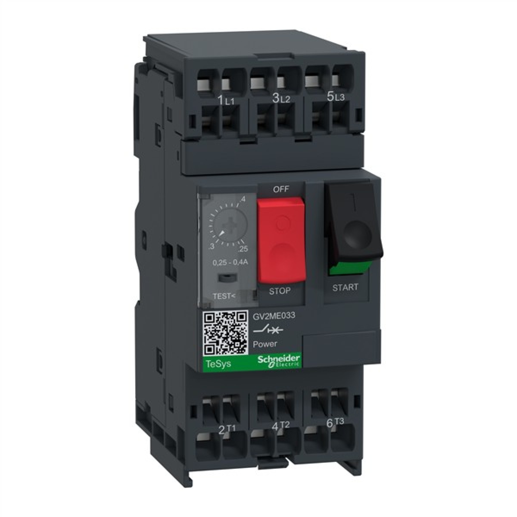 Motor circuit breaker TeSys GV2 3P 0.25-0.4 A thermal magnetic spring terminals