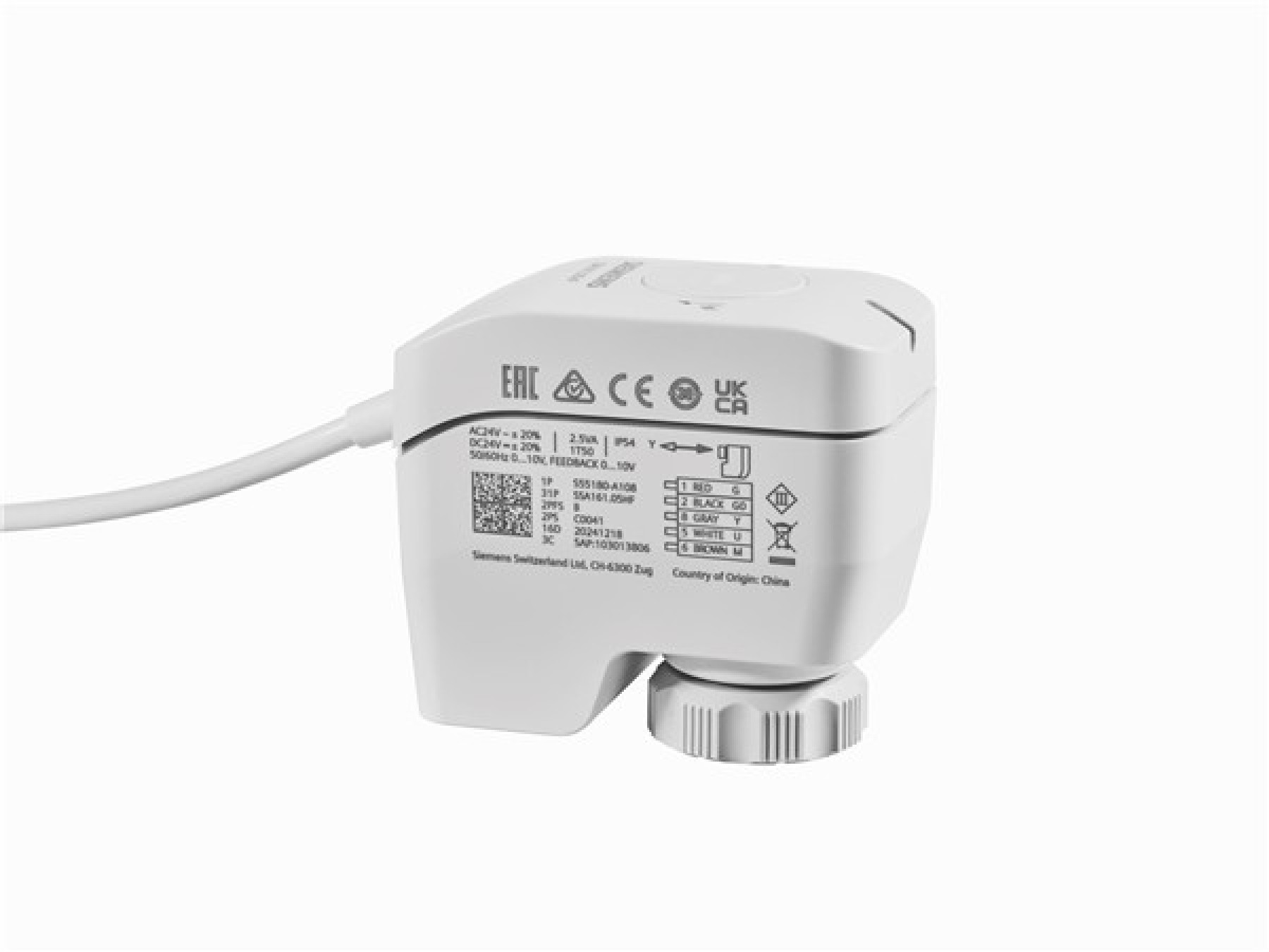 Siemens SSA161.05HF Electro Motoric Valve Actuator Non Spring Return 1.2Mm To 6.5Mm Stroke 10 Seconds Mm 100N C W Manual Position And Feedback 0...10VAC 24 VACDC 0...10V